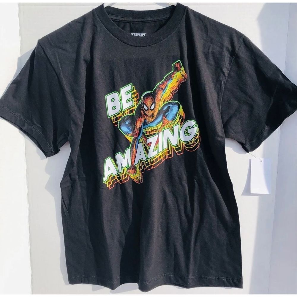 Brand New Black Spiderman "Be Amazing" Graphic Tshirt Size Medium Kids